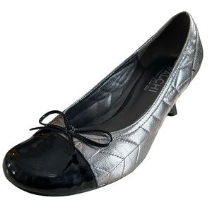 Carlos Falchi Quilted Leather Kitten Heel Shoe